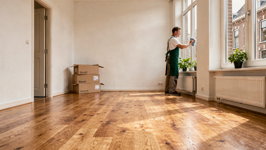 Een lichte woning wordt schoongemaakt bij een verhuizing